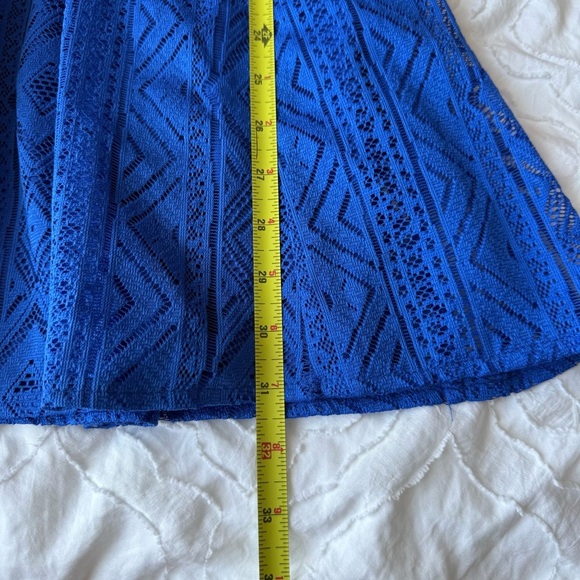 Tulle Blue Mini V-Neck Dandelion Sleeveless Dress with Pockets Lace Material - Picture 5 of 13